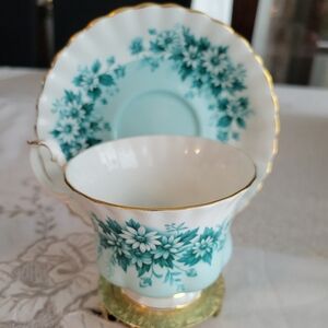 Vintage Floral Teacup and Saucer with Gold Trim